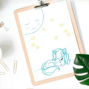 Pack lámina para colorear Unicornio Luna